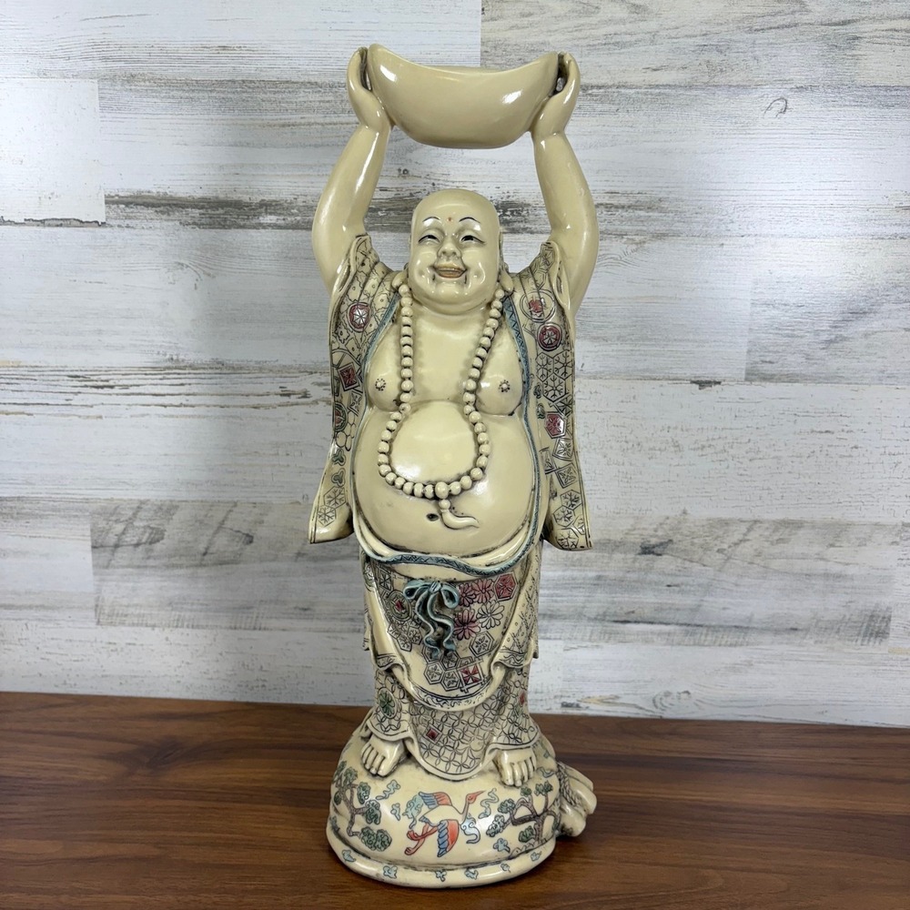 Chinese Laughing Buddha Ceramic Statue‎ Hand Painted 18"
